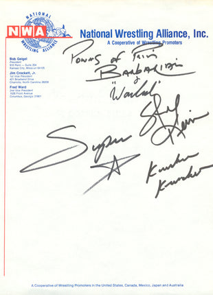 Masked Superstar, Warlord, Barbarian, Krusher Kruschev & Steve Keirn signed NWA Letterhead Paper