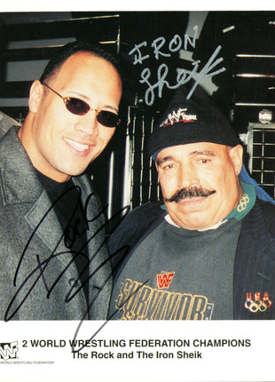 The Rock & Iron Sheik dual signed 8x10 Photo