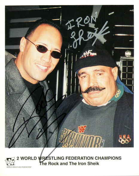 The Rock & Iron Sheik dual signed 8x10 Photo