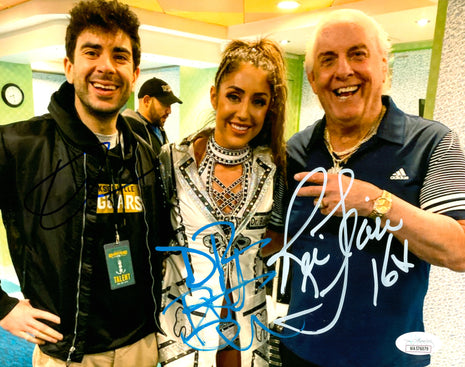 Ric Flair, Britt Baker & Tony Kahn triple signed 8x10 Photo (w/ JSA)