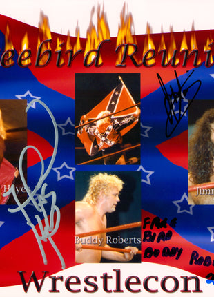Freebirds - Buddy Jack Roberts, Jimmy Garvin & Michael Hayes triple signed 8x10 Photo