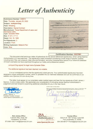 Junkyard Dog (Sylvester Ritter) signed Contract (w/ JSA)
