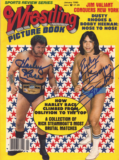 Ricky Steamboat & Harley Race signed Wrestling Picture Book (January 1980)