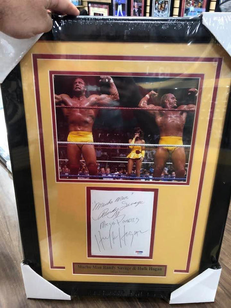 Mega Powers - Randy Savage & Hulk Hogan dual signed Framed Cut (w/ PSA)