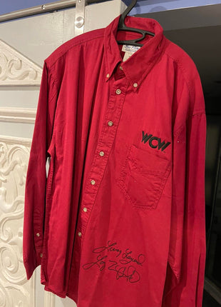 Larry Zbyszko signed ring worn WCW Nitro Button Shirt