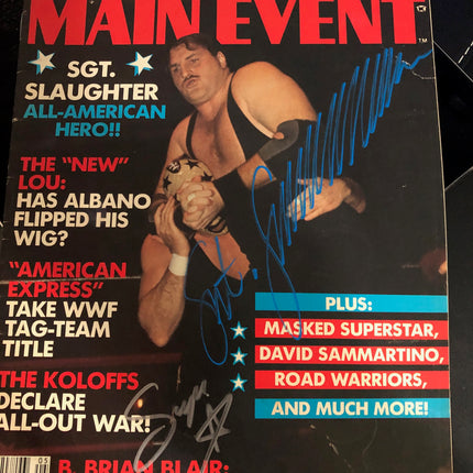 Sgt Slaughter & Masked Superstar signed Wrestlings Main Event Magazine (May 1985)