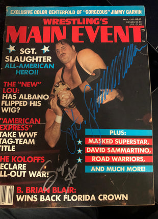 Sgt Slaughter & Masked Superstar signed Wrestlings Main Event Magazine (May 1985)