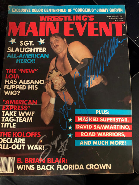 Sgt Slaughter & Masked Superstar signed Wrestlings Main Event Magazine (May 1985)
