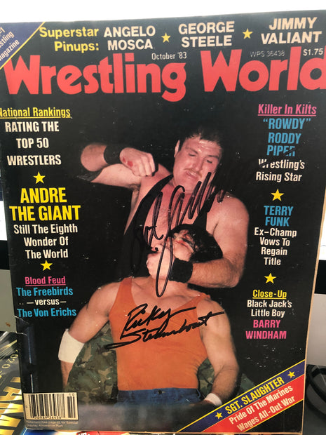 Ricky Steamboat & Sgt Slaughter signed Wrestling World Magazine (October 1983)