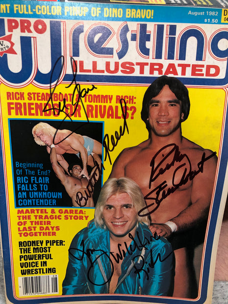 Ric Flair, Butch Reed, Tommy Rich & Ricky Steamboat signed Pro Wrestling Illustrated Magazine (August 1982)