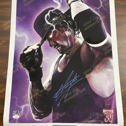 Undertaker signed Removing Hat 18x24 Wall Poster (w/ JSA)
